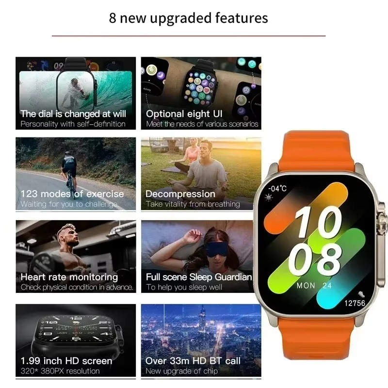 Smartwatch T900 U2 for Men and Women, Bluetooth Call, Wireless Charging, NFC, GPS Track, BT, Music, Games,
